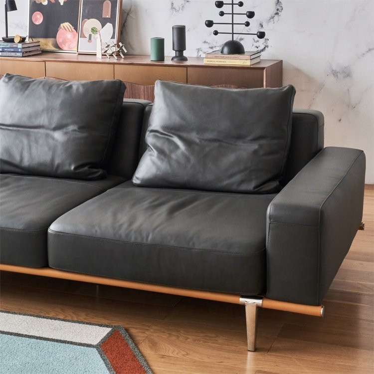 modern italian furniture living room sofa luxury black leather apartment sofa