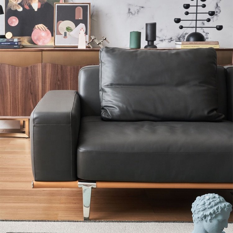 modern italian furniture living room sofa luxury black leather apartment sofa