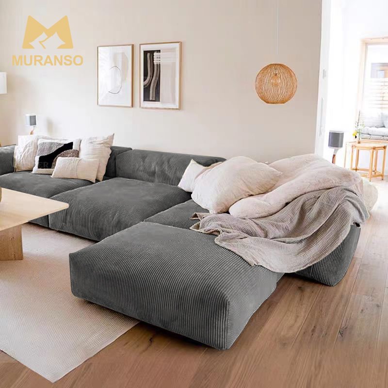 Wholesale Modern living room corduroy sofa lounge cream bubble deep tufted corduroy sectional sofa