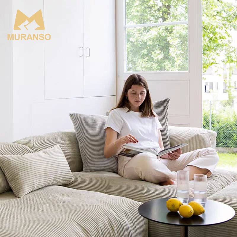 Wholesale Modern living room corduroy sofa lounge cream bubble deep tufted corduroy sectional sofa