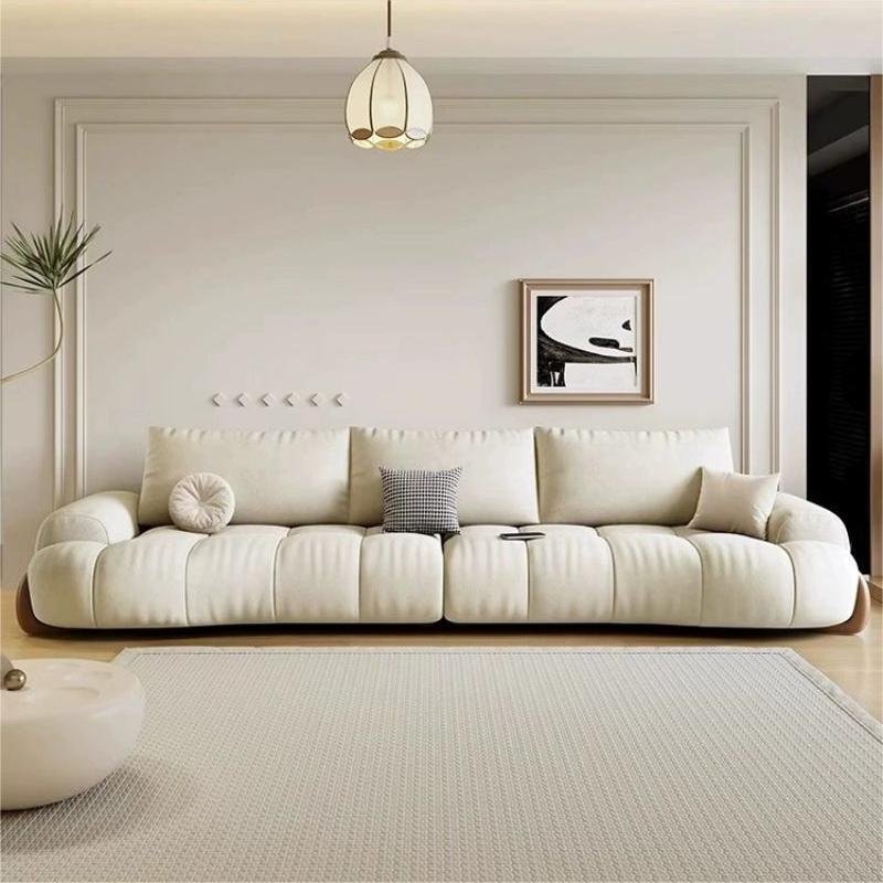 Italian retro cream style special shape fabric sofa living room small apartment simple modern straight row small French sofa