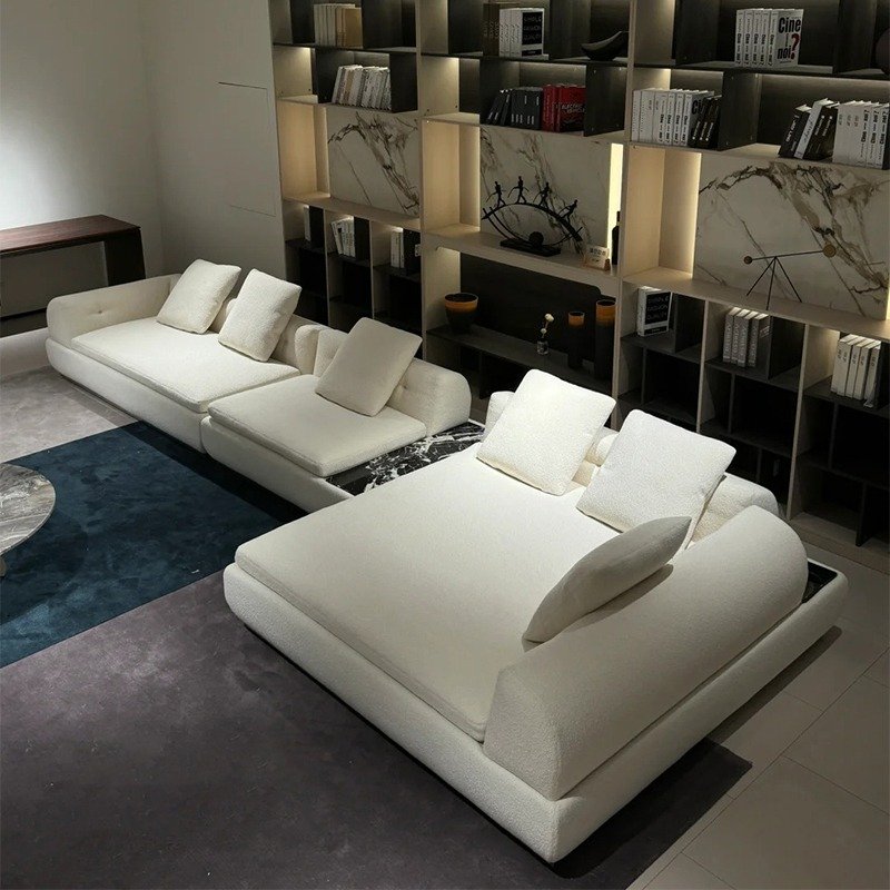 Italian Minimalist Large Living Room Super Moon Sofa Villa Cream Teddy Velvet Wabi-Sabi Modern Fabric High-End Sofa