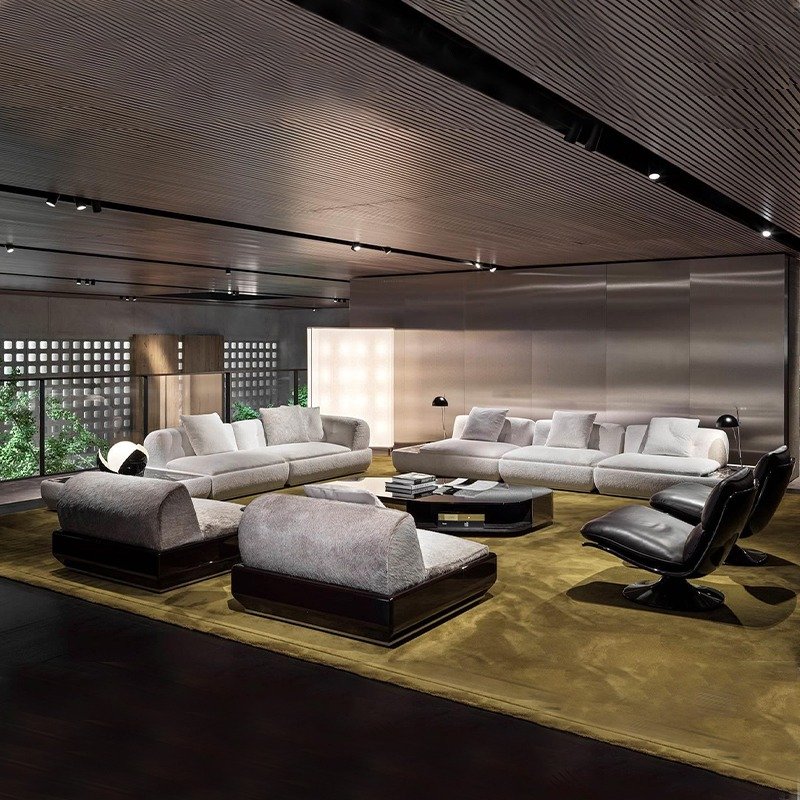 Italian Minimalist Large Living Room Super Moon Sofa Villa Cream Teddy Velvet Wabi-Sabi Modern Fabric High-End Sofa