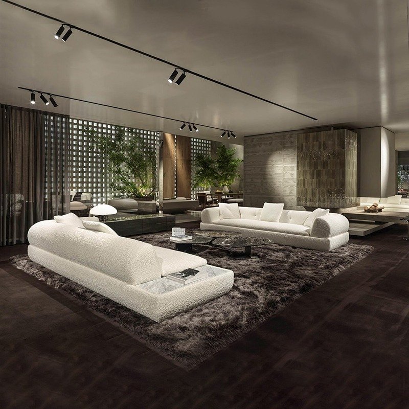 Italian Minimalist Large Living Room Super Moon Sofa Villa Cream Teddy Velvet Wabi-Sabi Modern Fabric High-End Sofa