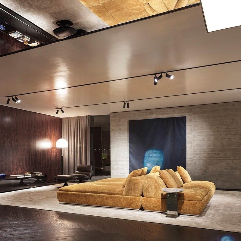 Italian Minimalist Large Living Room Super Moon Sofa Villa Cream Teddy Velvet Wabi-Sabi Modern Fabric High-End Sofa