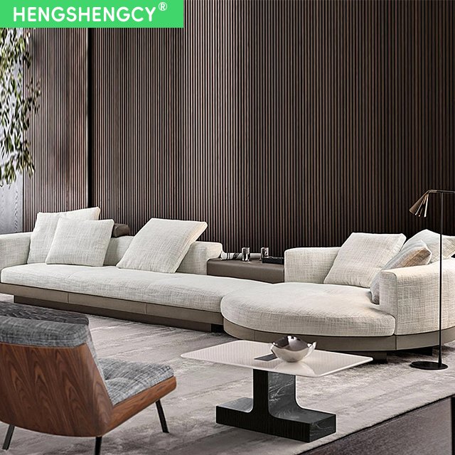 Modern Italian Cotton Linen Upholstered Corner Round Arc Living Room - Elegant And Luxurious Villa Sofa