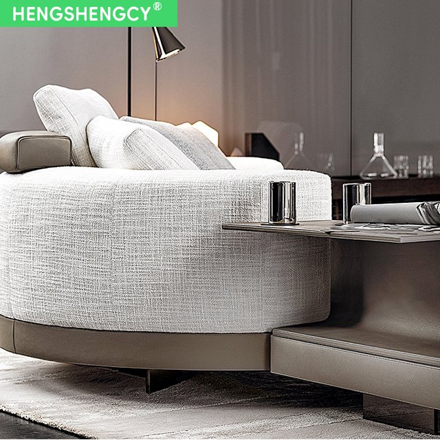 Modern Italian Cotton Linen Upholstered Corner Round Arc Living Room - Elegant And Luxurious Villa Sofa