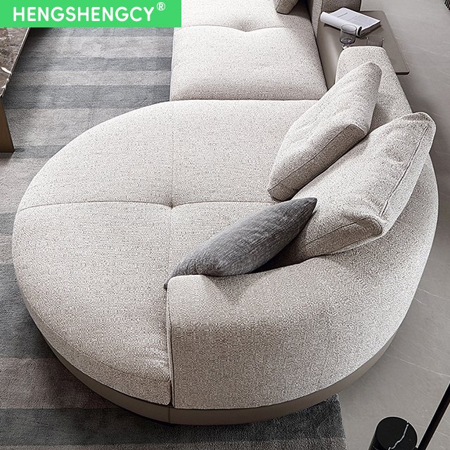 Modern Italian Cotton Linen Upholstered Corner Round Arc Living Room - Elegant And Luxurious Villa Sofa