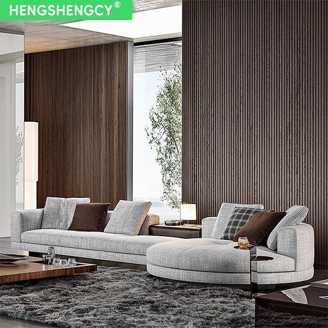 Modern Italian Cotton Linen Upholstered Corner Round Arc Living Room - Elegant And Luxurious Villa Sofa