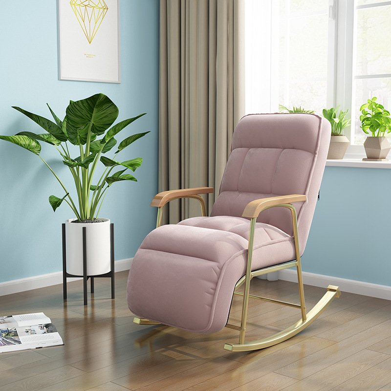 Fabric Rocking Chair Home Adult Lazy Lunch Break Living Room Sofa Balcony Lounge Chair Metal Leg