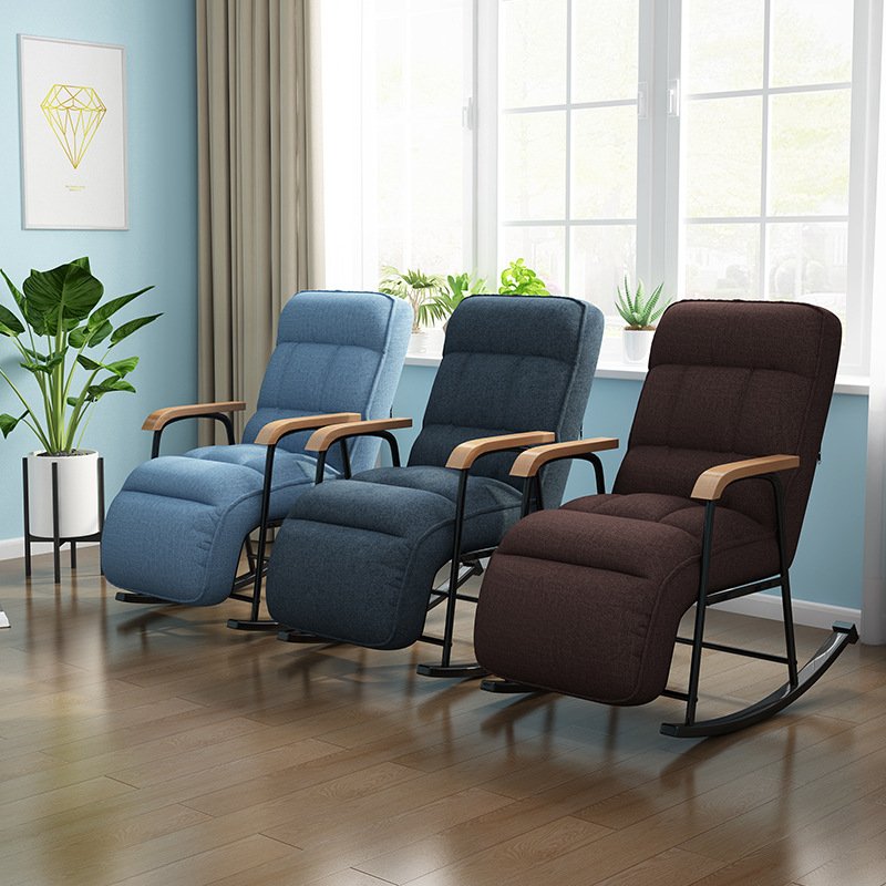Fabric Rocking Chair Home Adult Lazy Lunch Break Living Room Sofa Balcony Lounge Chair Metal Leg