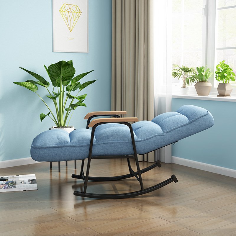 Fabric Rocking Chair Home Adult Lazy Lunch Break Living Room Sofa Balcony Lounge Chair Metal Leg