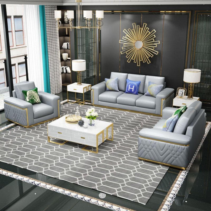 Italian sofa home furniture stainless steel leg full leather couch sofa set furniture white modern living room sofas
