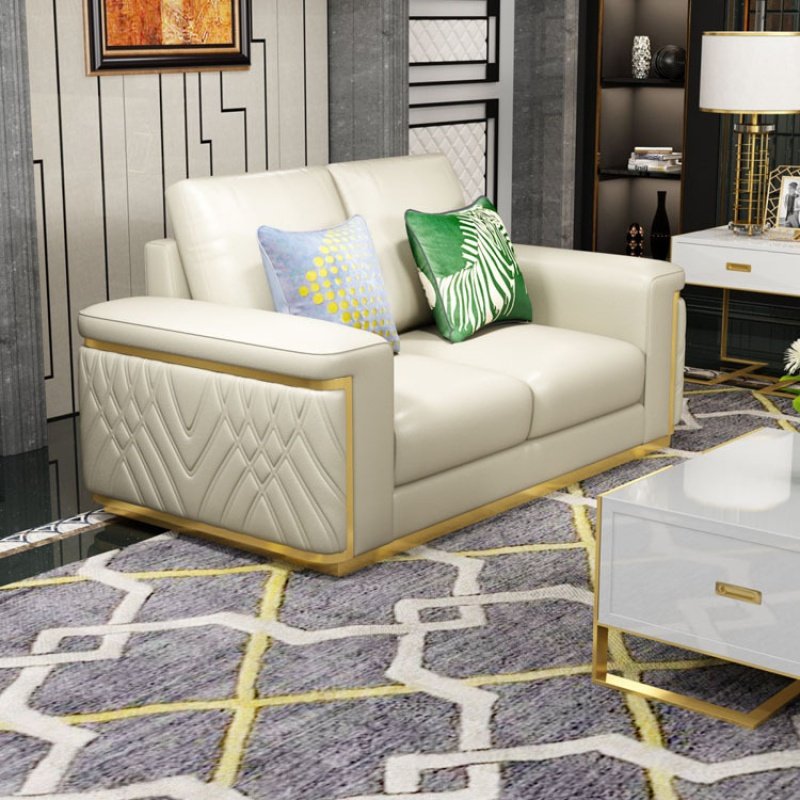 Italian sofa home furniture stainless steel leg full leather couch sofa set furniture white modern living room sofas