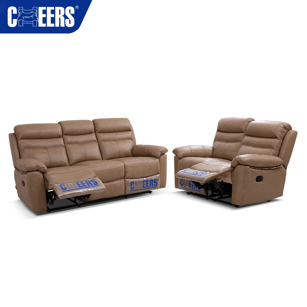 MANWAH CHEERS Manual Genuine Leather Living Room Sofa 3+2 Recliner Sofa Set for Home Furniture