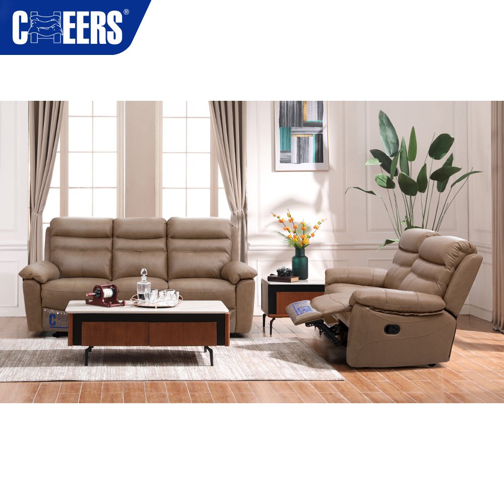MANWAH CHEERS Manual Genuine Leather Living Room Sofa 3+2 Recliner Sofa Set for Home Furniture