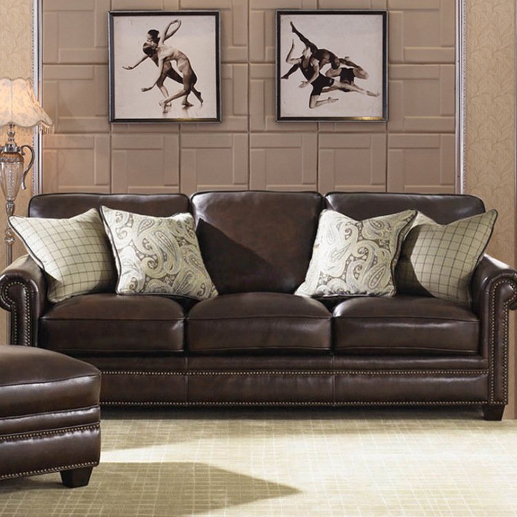 retro American leather sofa corner combination European size L-shaped living room sofa