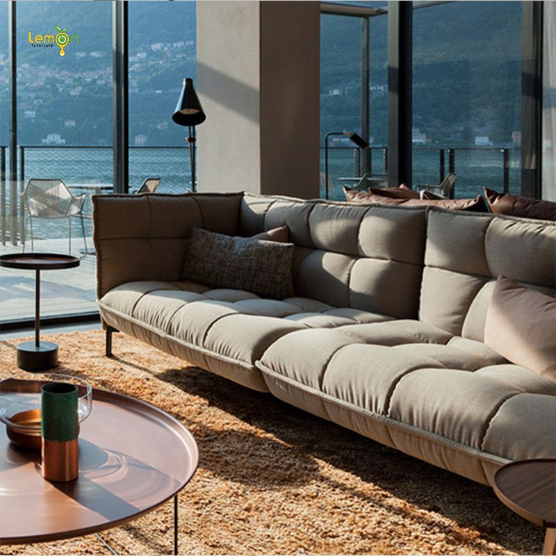 Simple modern light luxury casual living room fabric sofa square muscle sofa