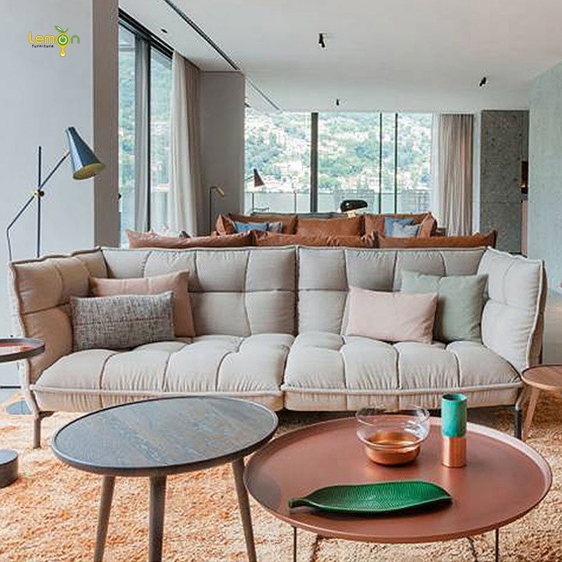 Simple modern light luxury casual living room fabric sofa square muscle sofa