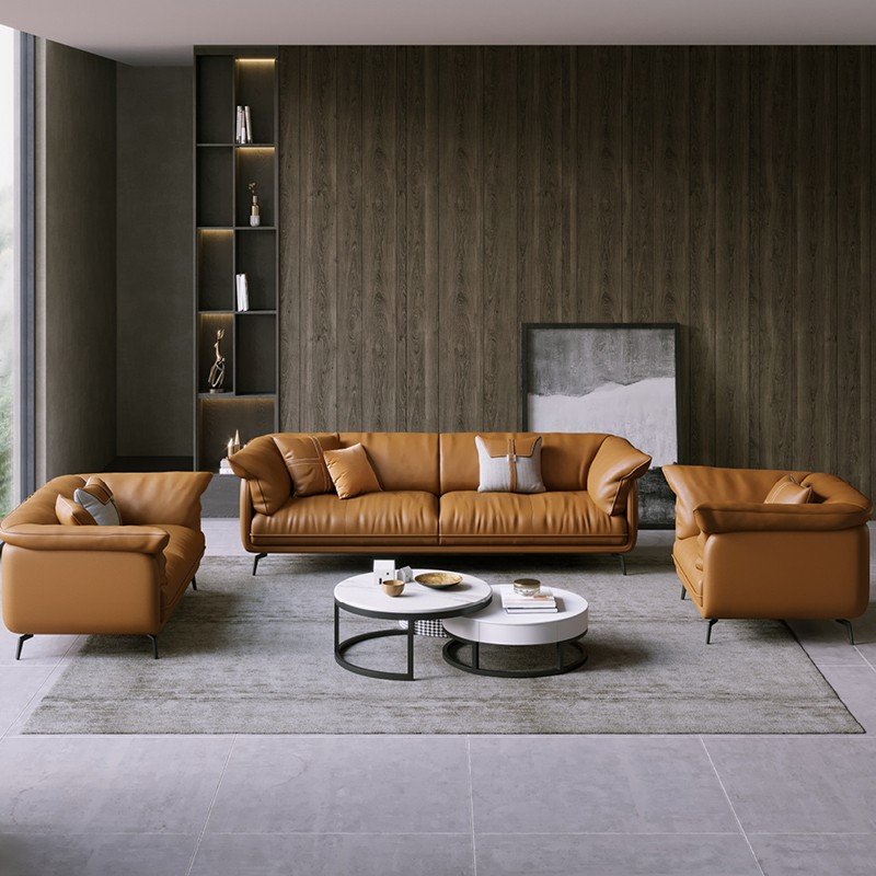 Italian Minimalist Leather Sofa Nordic Orange Sofa Home furniture Living Room Sofa