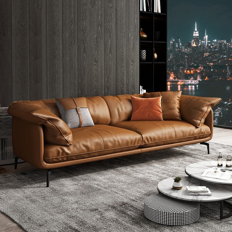 Italian Minimalist Leather Sofa Nordic Orange Sofa Home furniture Living Room Sofa