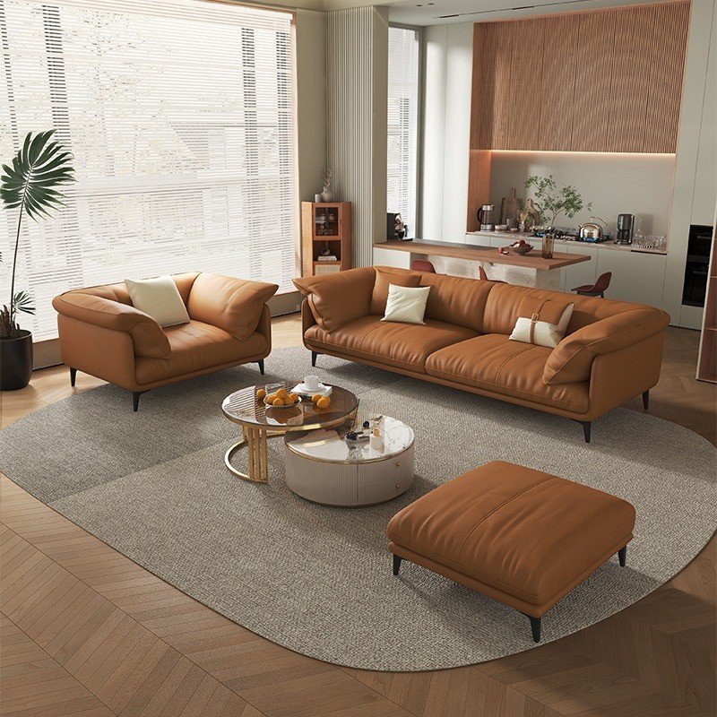 Italian Minimalist Leather Sofa Nordic Orange Sofa Home furniture Living Room Sofa