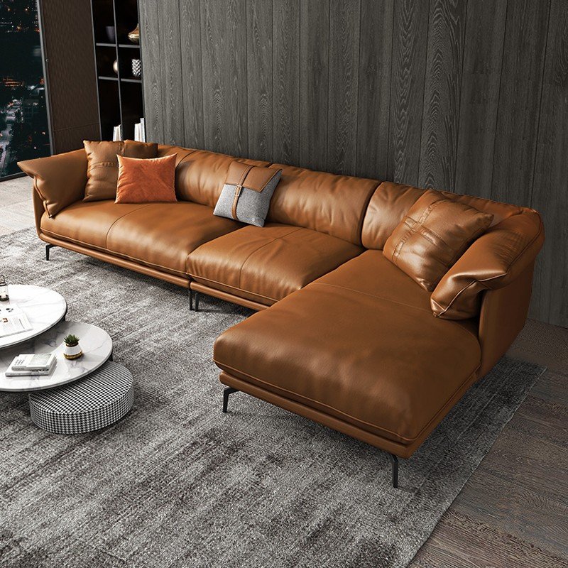 Italian Minimalist Leather Sofa Nordic Orange Sofa Home furniture Living Room Sofa