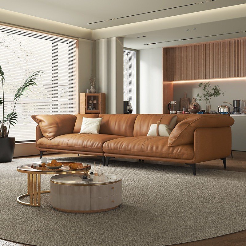 Italian Minimalist Leather Sofa Nordic Orange Sofa Home furniture Living Room Sofa