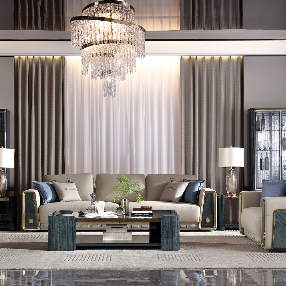 Italian Minimalist Genuine Leather Sofa Living Room Sofa Set Straight Row Three Seater Furniture Sofa