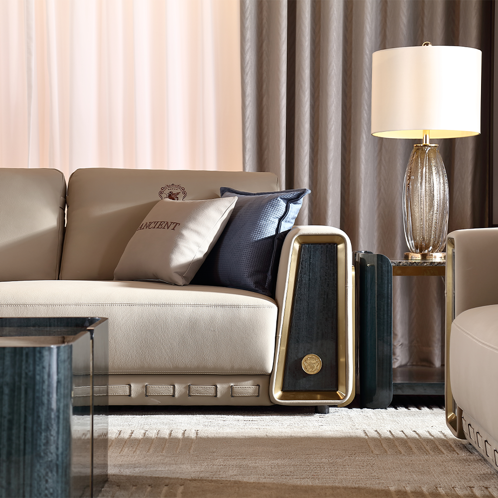 Italian Minimalist Genuine Leather Sofa Living Room Sofa Set Straight Row Three Seater Furniture Sofa