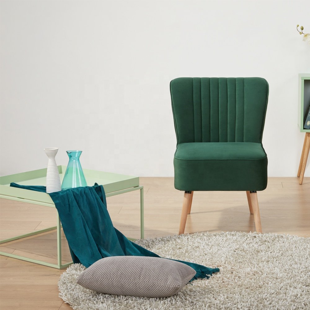 Hot sales high quality accent chair for living room comfortable and stylish crafted green velvet accent chair with wood kd leg
