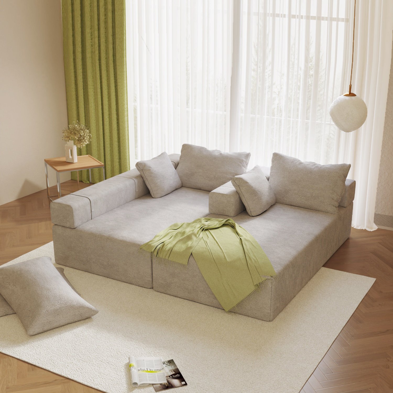 Support OEM & ODM Compressed Sofa Furniture Living Room Sofa Filling High Density Foam with 2 Long Seats L Shape Modular Sofa