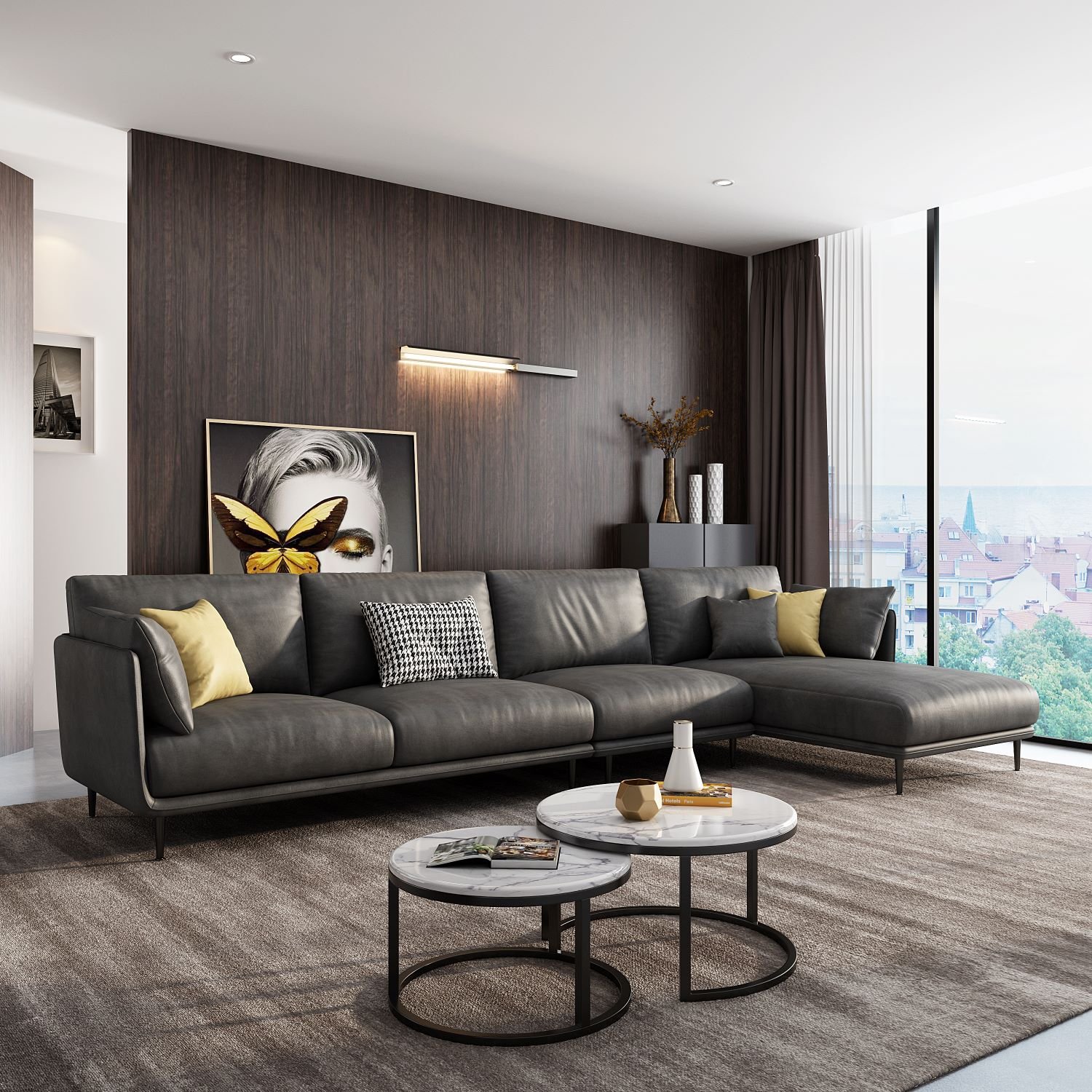 Wholesale modern sofa set furniture living room Italian sofa light luxury latex leather sectional sofa living room furniture