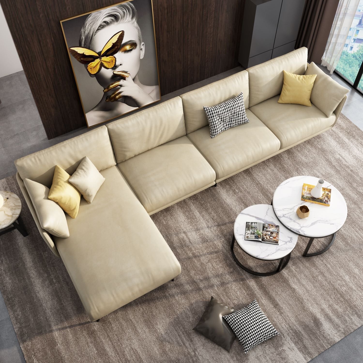 Wholesale modern sofa set furniture living room Italian sofa light luxury latex leather sectional sofa living room furniture