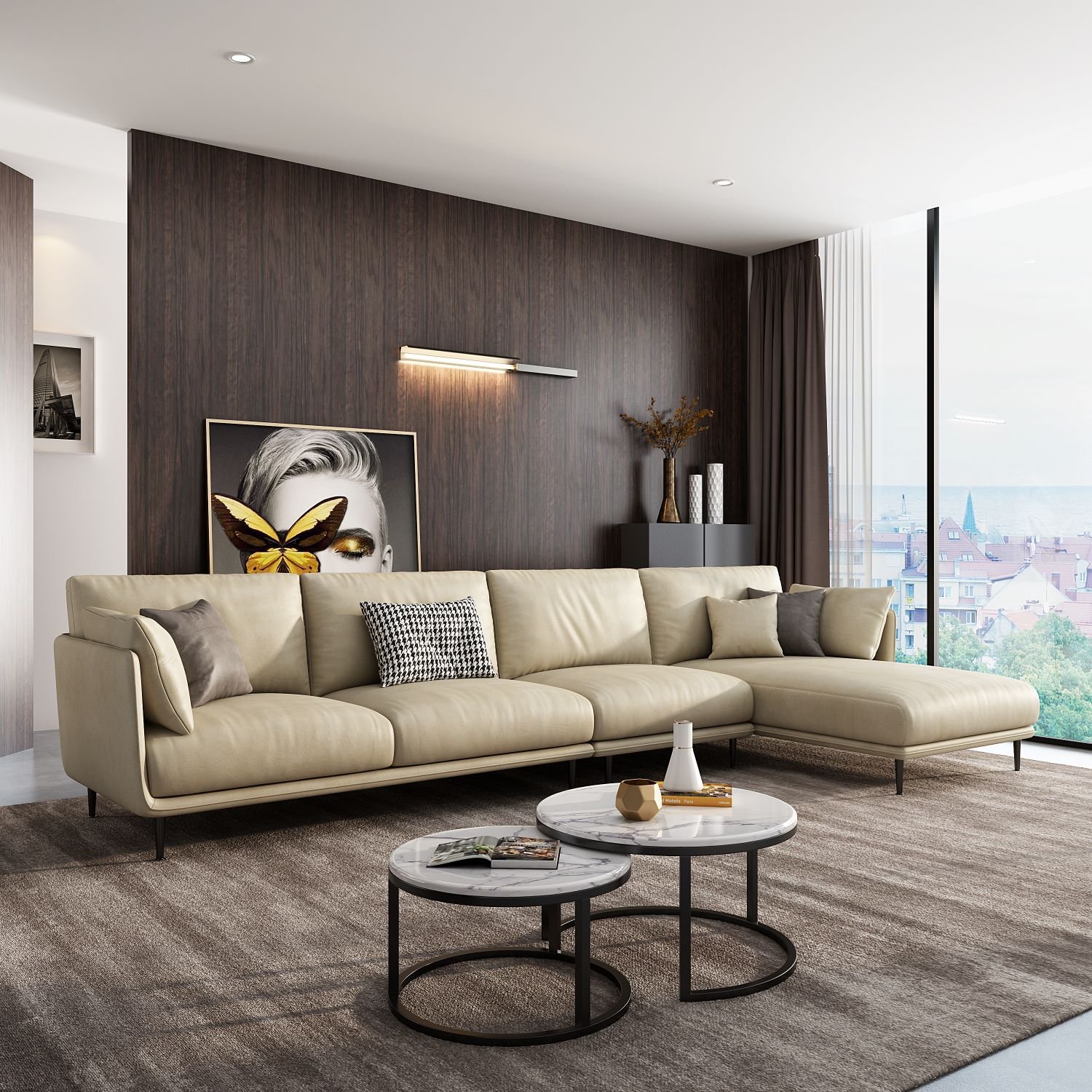 Wholesale modern sofa set furniture living room Italian sofa light luxury latex leather sectional sofa living room furniture