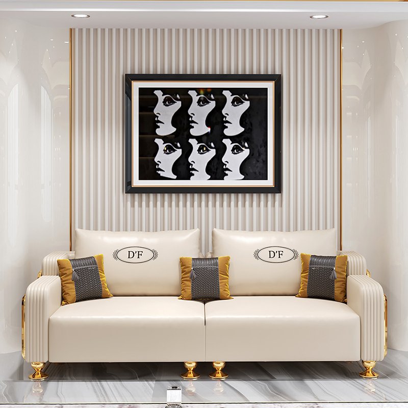 Comfortable sofa set furniture living room sofas U-shape 4 seater full grain leather modern couch