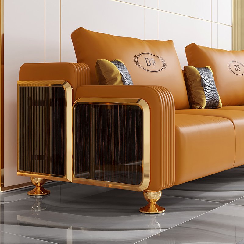 Comfortable sofa set furniture living room sofas U-shape 4 seater full grain leather modern couch