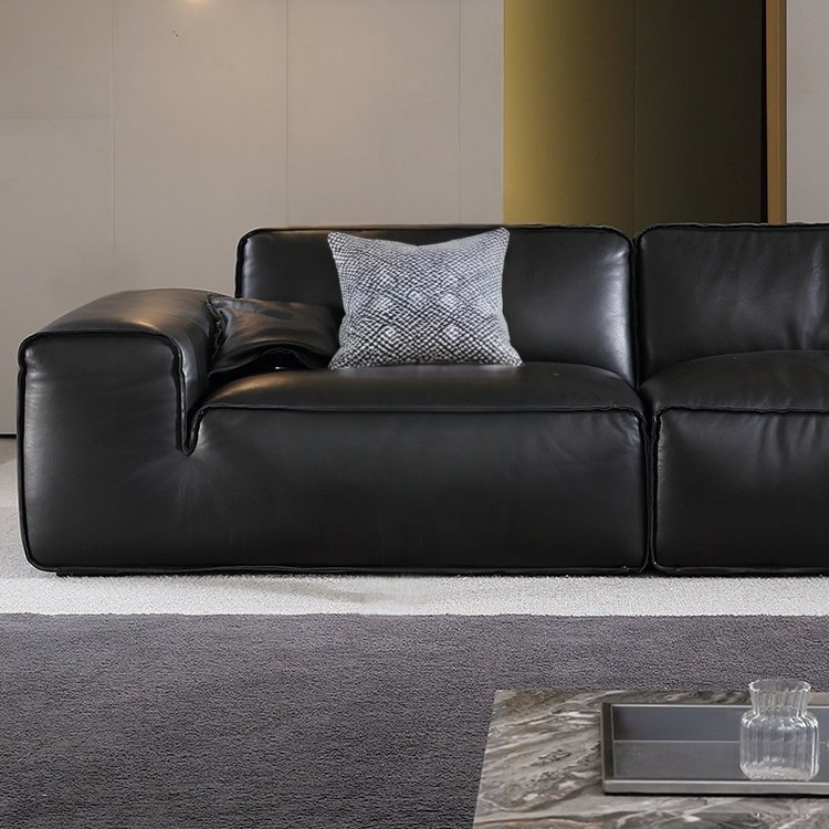 Comfortable wide deep leather modular sofa furniture modern sectional big black living room sofa