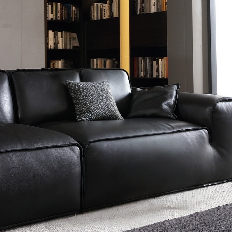 Comfortable wide deep leather modular sofa furniture modern sectional big black living room sofa