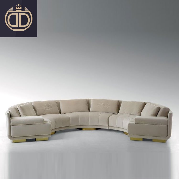 modern half moon circle curved sectional fabric sofa furniture set 7 seater living room sofa design luxury velvet sofa