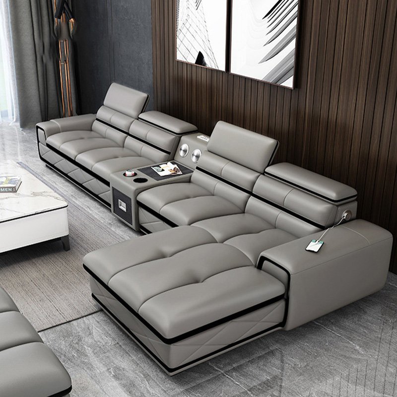 Luxury furniture sofa set modern multifunction furniture living room sofa set with charging and speaker leather sofa