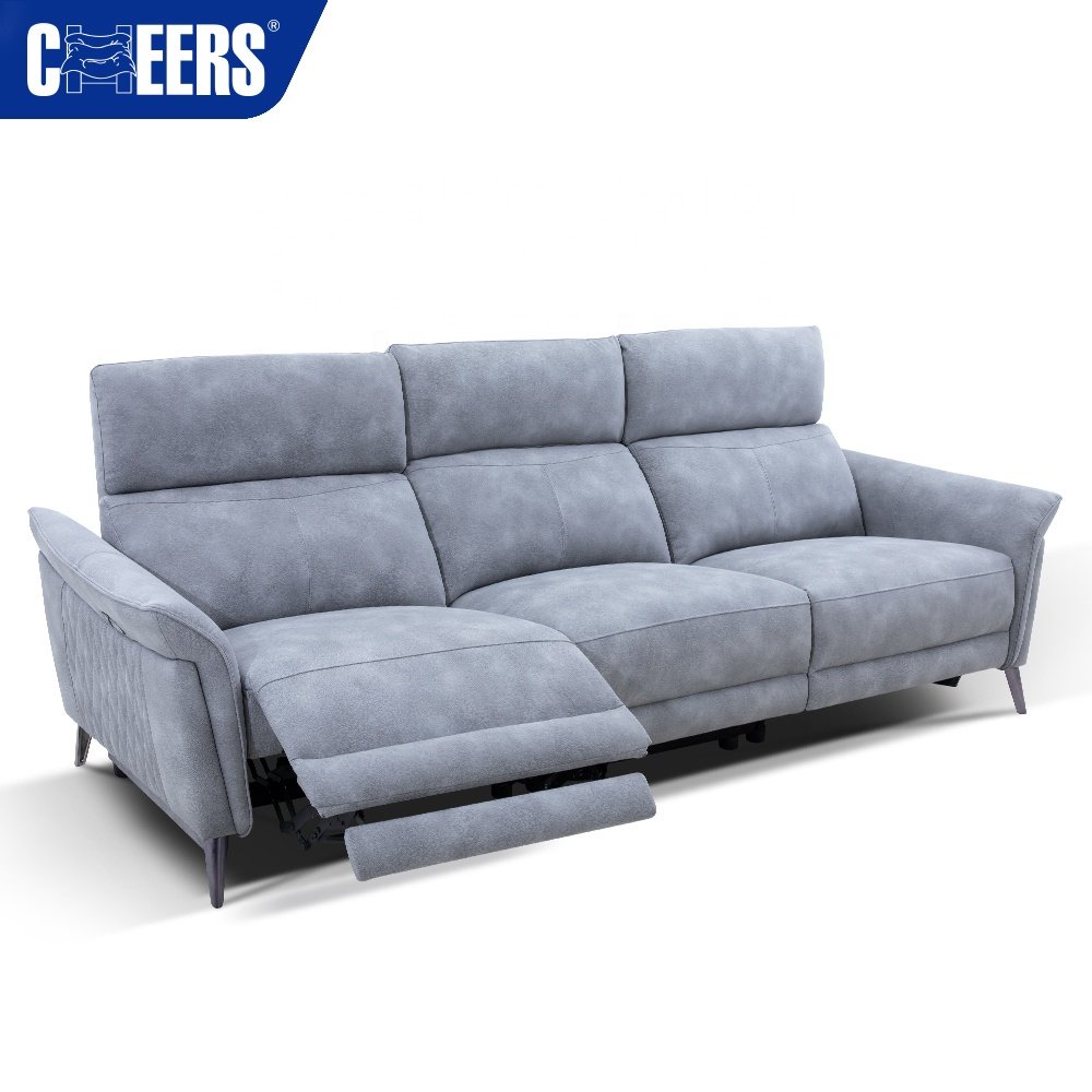 MANWAH CHEERS High Quality Electric Reclining Contemporary Living Room Sofa 3 seat Grey Fabric Recliner Sofa Set for Living Room