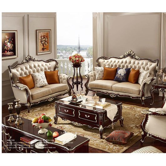 Hotel Furniture 1+2+3 Seater Wooden Villa Sofa Living Room Sofas Luxury Carving Wooden Frame Living Room Sofa Set