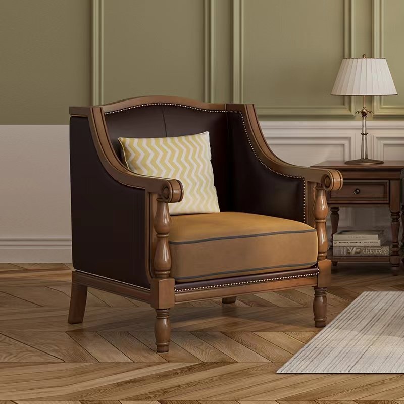 American country retro light luxury industrial style living room leather solid wood sofa combination