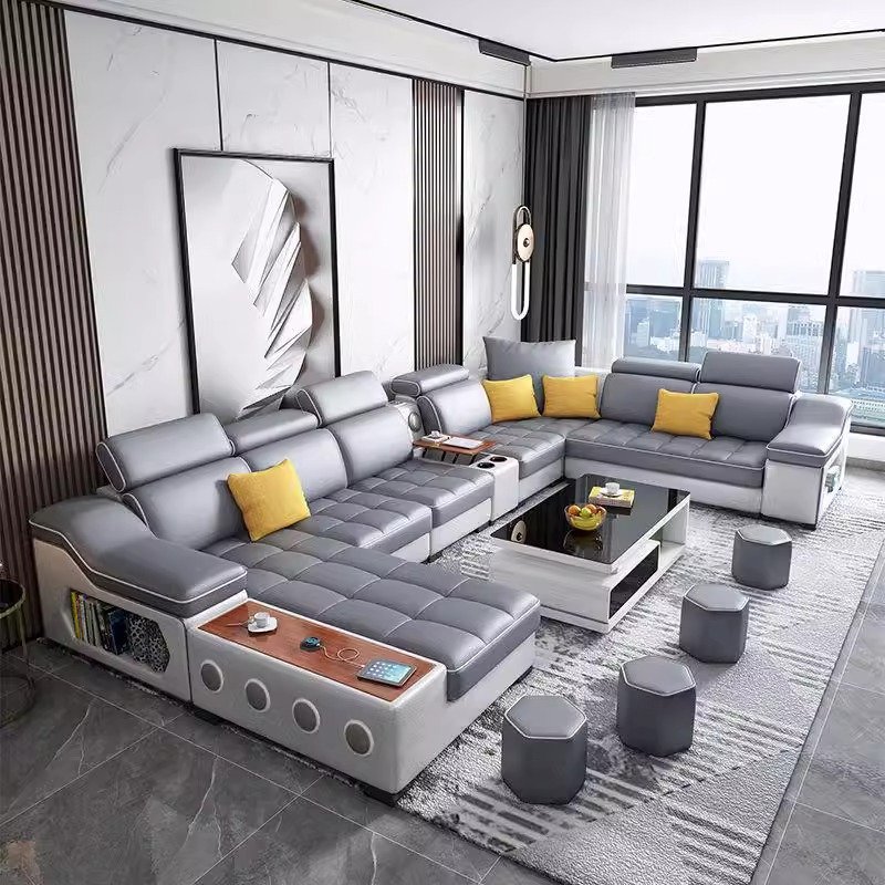 Multifunctional U-Shaped Sofa Set Fabric Corner Sofa With Usb Speaker Living Room Furniture 7 Seater Sofa China Furniture