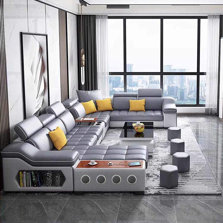 Multifunctional U-Shaped Sofa Set Fabric Corner Sofa With Usb Speaker Living Room Furniture 7 Seater Sofa China Furniture