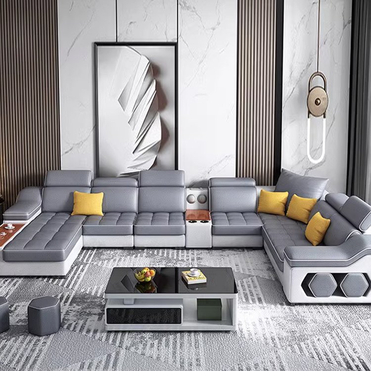 Multifunctional U-Shaped Sofa Set Fabric Corner Sofa With Usb Speaker Living Room Furniture 7 Seater Sofa China Furniture