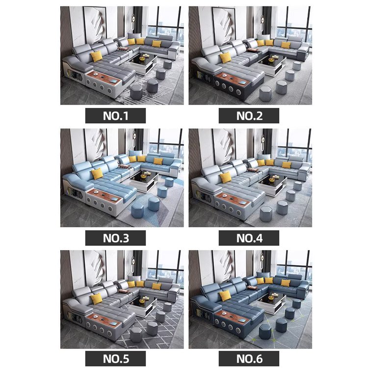Multifunctional U-Shaped Sofa Set Fabric Corner Sofa With Usb Speaker Living Room Furniture 7 Seater Sofa China Furniture
