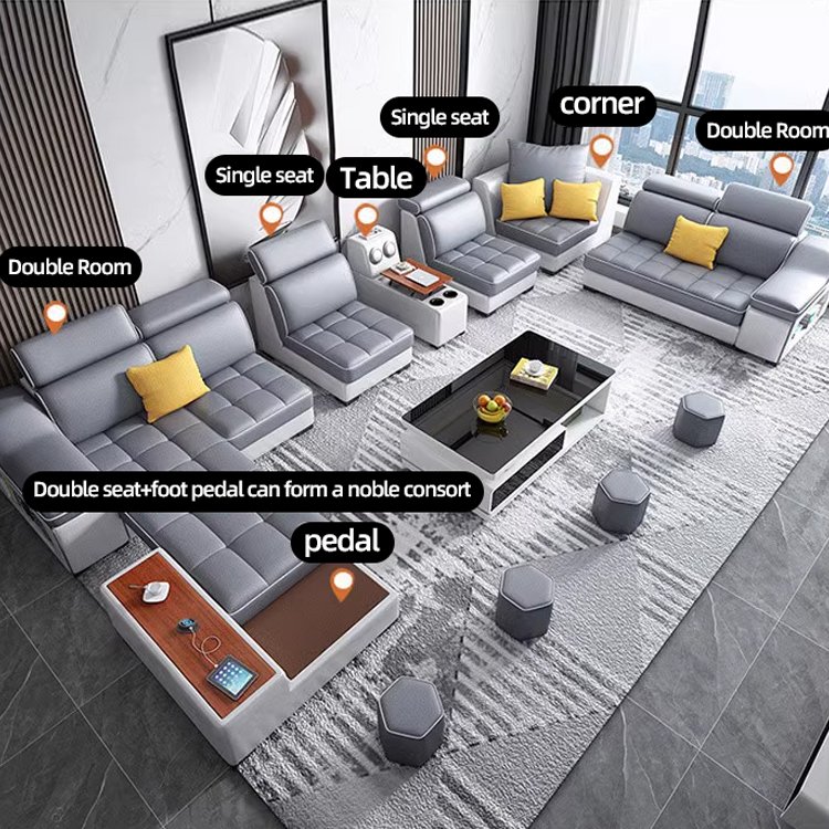 Multifunctional U-Shaped Sofa Set Fabric Corner Sofa With Usb Speaker Living Room Furniture 7 Seater Sofa China Furniture