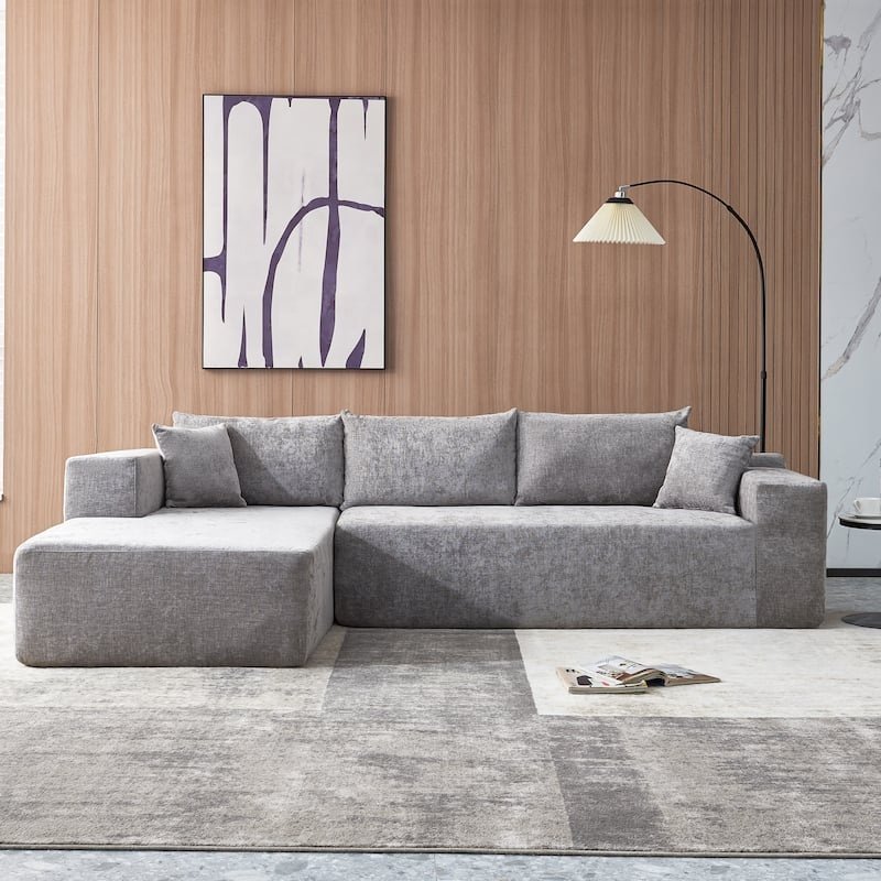 Compress Packing Furniture Velvet L Shaped Sectional Sofa Couch L-Shape Sofa with Chaise Lounge Compressed Living Room Sofas